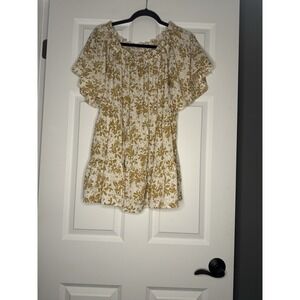 Hailey And Co Short Puff Sleeve Floral Smocked Top 2x Brown Cream